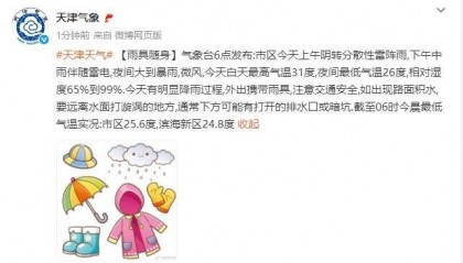 三预警齐发！天津：大暴雨+8级大风！