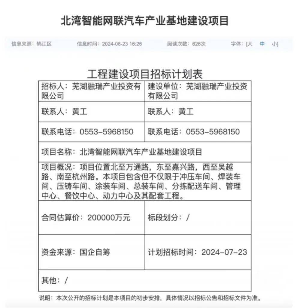 奇瑞又一整车项目落地